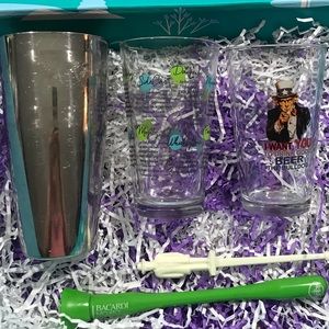 2 Cocktail Recipe Glasses/Shaker/ stirs